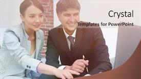  Presentation with joint - Amazing presentation theme having business partners analyze the results backdrop and a soft green colored foreground