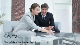  Presentation with joint - Presentation design having business partners analyze the results background and a light blue colored foreground