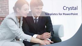  Presentation with joint - Cool new presentation design with business partners analyze the results backdrop and a sky blue colored foreground