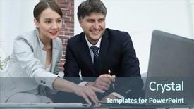  Presentation with joint - PPT theme having business partners analyze the results background and a ocean colored foreground