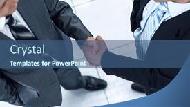  Presentation with partners - Audience pleasing presentation consisting of business-partners-before-a-business backdrop and a ocean colored foreground