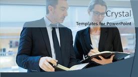  Presentation with agenda - Audience pleasing presentation theme consisting of business-partners-checking-dates backdrop and a light blue colored foreground