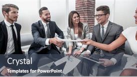  Presentation with partners - Cool new slides with business partners discuss financial issues backdrop and a ocean colored foreground