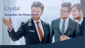  Presentation with joint - PPT theme consisting of business-partners-discussing-a-joint background and a sky blue colored foreground