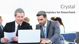  Presentation with lobby - Theme enhanced with business partners discussing a new project sitting in the lobby of the office background and a white colored foreground