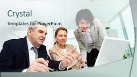  Presentation with new office - Beautiful slides featuring business partners discussing new project backdrop and a  colored foreground