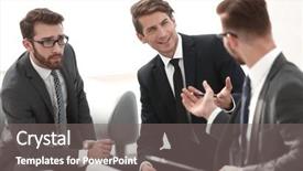  Presentation with partners - Colorful slide set enhanced with business partners discussing the terms backdrop and a gray colored foreground