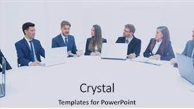  Presentation with round table - Slides enhanced with business partners gathered round background and a light gray colored foreground