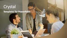  Presentation with business research - Cool new presentation with business partners going over project backdrop and a violet colored foreground