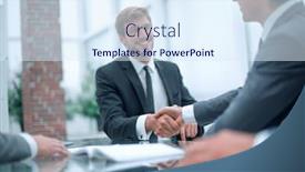  Presentation with partners - Presentation theme having business-partners-greet-each background and a sky blue colored foreground