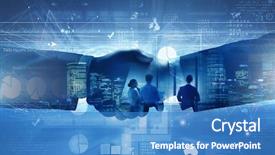  Presentation with partners - Slide deck with business partners greeting each other mixed media mixed media background and a teal colored foreground