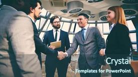  Presentation with business partner - Amazing presentation design having business partners greeting one another backdrop and a ocean colored foreground