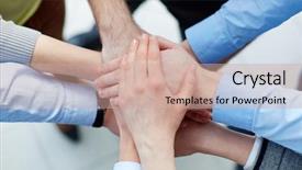  Presentation with business partner people joining hand - Cool new PPT layouts with business partners hands on top backdrop and a coral colored foreground