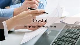  Presentation with partners - Slide deck with business partners hands over paper background and a coral colored foreground