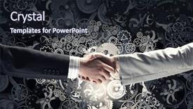  Presentation with mechanical gear mechanism team work - Amazing presentation theme having business partners handshake and gears backdrop and a wine colored foreground