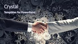  Presentation with mechanism - Theme enhanced with mechanical strenght - business partners handshake and gears background and a  colored foreground