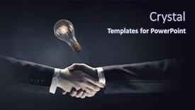  Presentation with glowing light bulb light bulb - PPT theme enhanced with business partners handshake and glowing light bulb background and a wine colored foreground