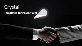  Presentation with glowing light bulb light bulb - Beautiful PPT layouts featuring business partners handshake and glowing light bulb backdrop and a black colored foreground