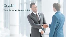  Presentation with business partner - Slide set enhanced with business partners handshake in office background and a  colored foreground