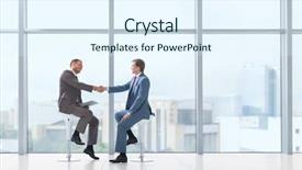  Presentation with business partner - Audience pleasing presentation design consisting of business partners handshake in office backdrop and a sky blue colored foreground