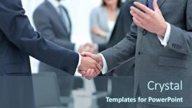  Presentation with partners - Slides featuring business-partners-handshaking-over-business background and a ocean colored foreground