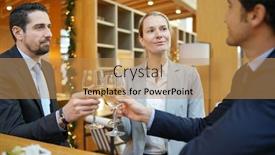  Presentation with hotel business - Slide set with business-partners-having-a-drink background and a coral colored foreground