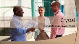  Presentation with urban - Slide set featuring business partners having meeting background and a coral colored foreground