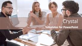  Presentation with dispute - Beautiful presentation design featuring business-partners-hold-a-dispute backdrop and a coral colored foreground