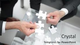  Presentation with puzzle pieces - Presentation theme consisting of business partners hold the puzzle background and a light gray colored foreground