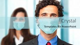  Presentation with masks - PPT theme with business-partners-in-the-office background and a light blue colored foreground