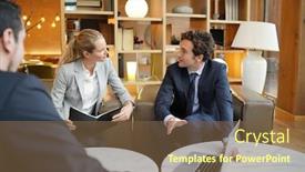  Presentation with hotel business - Colorful PPT theme enhanced with business-partners-meeting-client backdrop and a tawny brown colored foreground