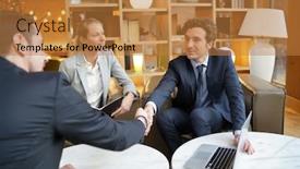  Presentation with hotel business - Cool new PPT layouts with business-partners-meeting-client backdrop and a gold colored foreground