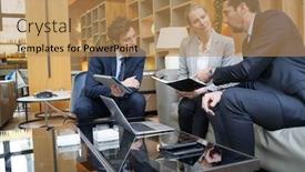  Presentation with hotel business - PPT theme enhanced with business-partners-meeting-in-hotel background and a coral colored foreground