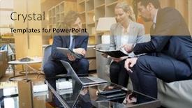  Presentation with hotel business - Cool new PPT layouts with business-partners-meeting-in-hotel backdrop and a coral colored foreground