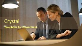  Presentation with hotel business - Colorful PPT theme enhanced with business-partners-meeting-in-hotel backdrop and a tawny brown colored foreground