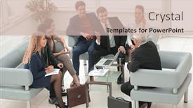  Presentation with partners - Amazing presentation design having business partners negotiate in the presence of a business team backdrop and a soft green colored foreground