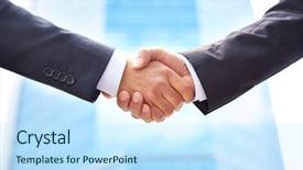  Presentation with partners - Slide deck having business partners shaking hand background and a sky blue colored foreground