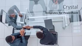  Presentation with hand shake office - Slide deck featuring business-partners-shaking-hands-during background and a light blue colored foreground