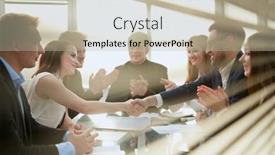  Presentation with shaking hands - PPT theme featuring business-partners-shaking-hands-during and a mint green colored foreground