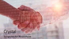  Presentation with hands down - Audience pleasing PPT theme consisting of business partners shaking hands backdrop and a  colored foreground
