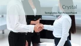  Presentation with lobby - Colorful PPT layouts enhanced with introduction - business partners shaking hands while backdrop and a sky blue colored foreground