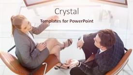  Presentation with partners - Colorful presentation theme enhanced with business partners talking at desk the view from the top backdrop and a lemonade colored foreground