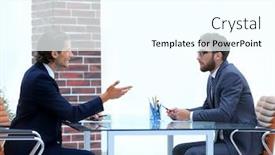  Presentation with partners - Slide deck featuring business partners talking while sitting at your desk background and a cool aqua colored foreground