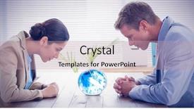  Presentation with crystal ball - Audience pleasing presentation design consisting of business partners watching crystal backdrop and a coral colored foreground