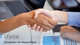  Presentation with partnership - Cool new slide deck with business-partnership-and-cooperation-concept backdrop and a light blue colored foreground