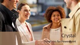  Presentation with partnership - PPT theme enhanced with business partnership gesture and cooperation background and a coral colored foreground