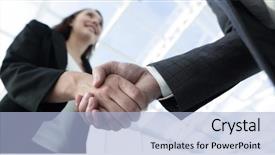  Presentation with partnership - Colorful slide set enhanced with business partnership meeting concept image backdrop and a light blue colored foreground