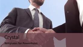  Presentation with partnership - Beautiful PPT theme featuring business partnership meeting concept image backdrop and a tawny brown colored foreground