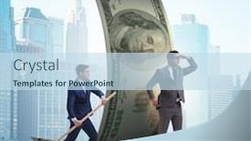  Presentation with partnership - Cool new slides with business partnership with businessmen sailing on dollar boat backdrop and a sky blue colored foreground