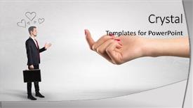  Presentation with love between man and woman - PPT layouts featuring business party invitation - big naked hand baiting man background and a  colored foreground